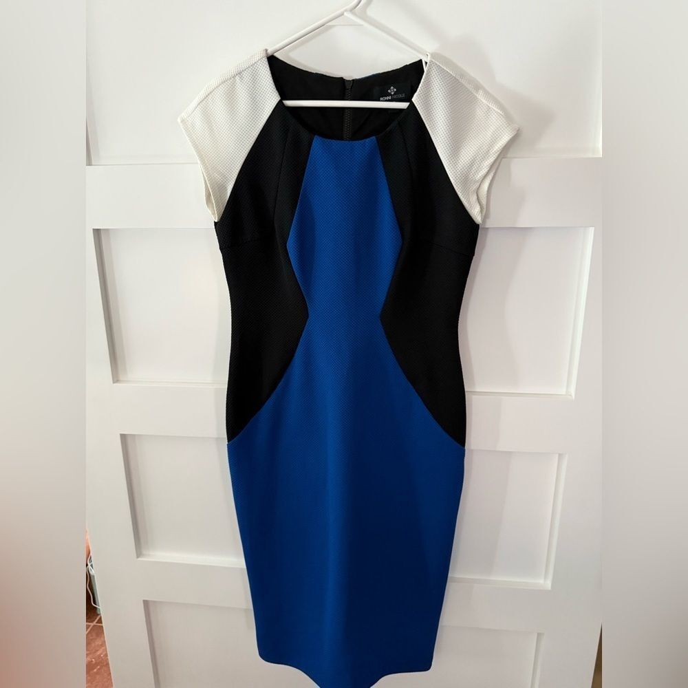 Ronni Nicole Saphire Blue White and Black color block dress - Picture 7 of 11